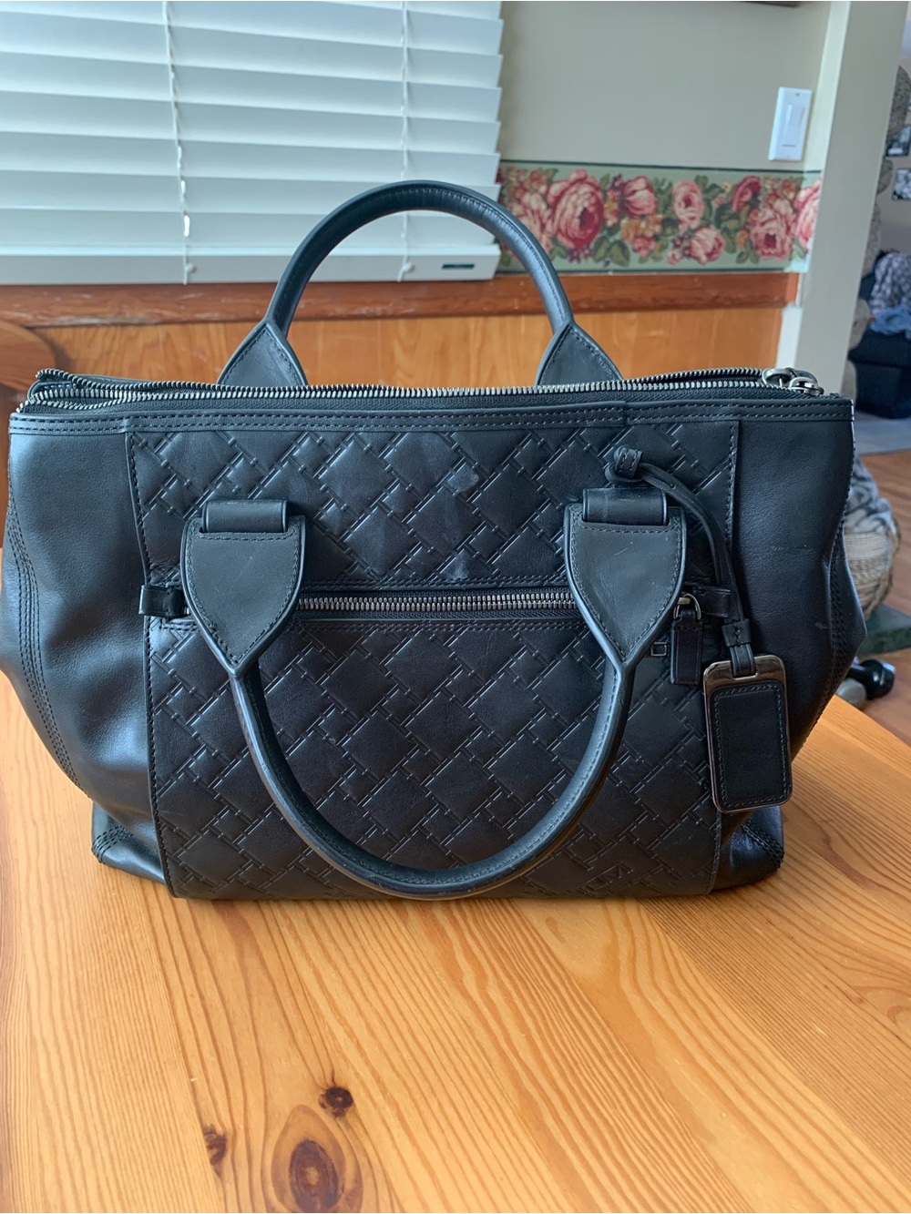 Tumi Black Quilted Leather Laptop Satchel